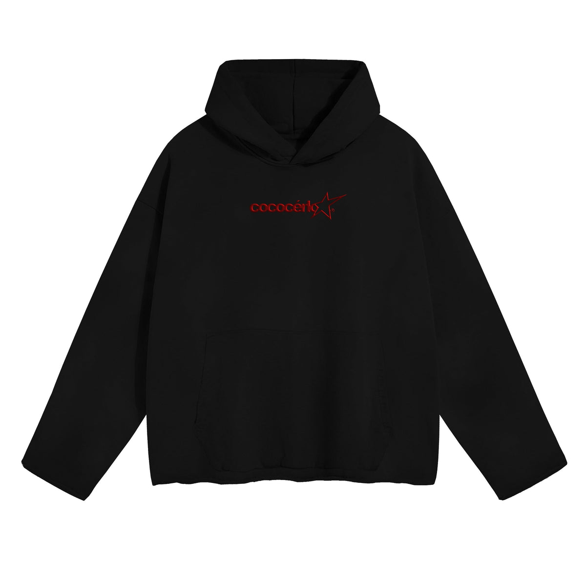 DISTRESSED HOODIE - BLACK // RED EMBROIDERY